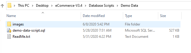eCommerce MVC Demo Data Folder Files Structure
